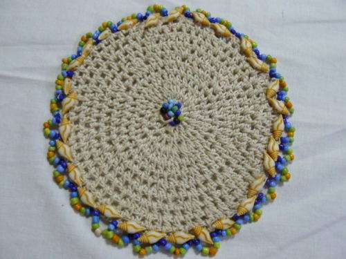 VINTAGE COTTON JUG COVER WH BEADS