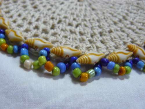 VINTAGE COTTON JUG COVER WH BEADS