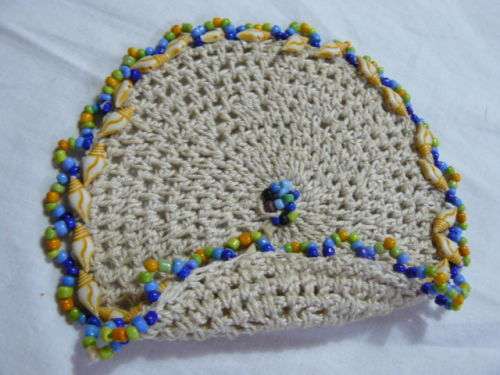 VINTAGE COTTON JUG COVER WH BEADS