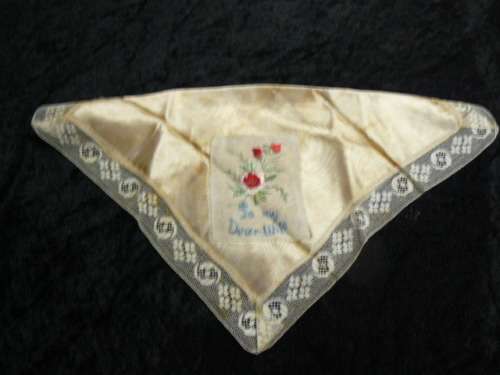 SILK HANKIE VERY OLD WITH LACE TRIM AND EMBROIDERY