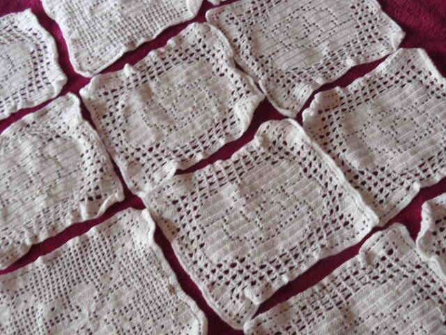 VINTAGE COTTON HAND CROCHETED SQUARES X 24 MORE OR LESS 19 X 20 CM