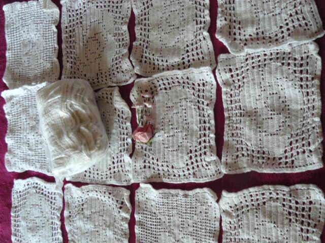 VINTAGE COTTON HAND CROCHETED SQUARES X 24 MORE OR LESS 19 X 20 CM