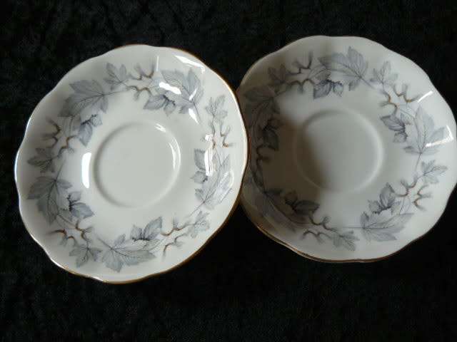 ROYAL ALBERT SOUCERS X 2 SILER MAPLE WITH GOLD RIM