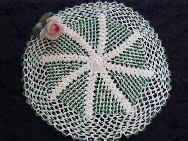 HAND CROCHETED WITH GLASS BEADS JUG COVER 17 CM