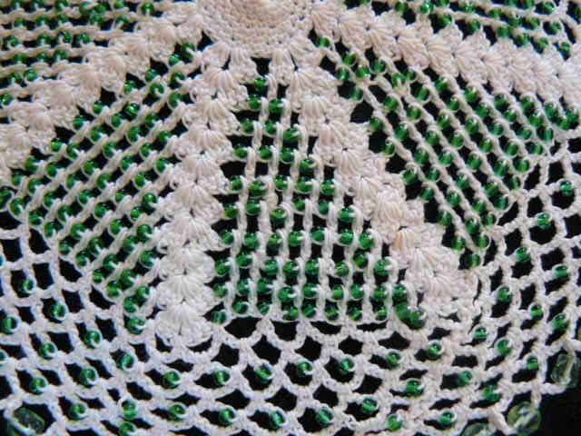 HAND CROCHETED WITH GLASS BEADS JUG COVER 17 CM