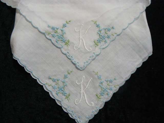VINTAGE COTTON EMBROIDERED HANKIES X 2