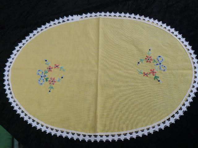 INTAGE COTTON HAND MBROIDERED YELLOW TRAY CLOTH