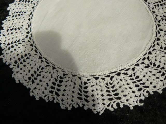 VINTAGE JUG COVER COTTON WITH HAND CROCHETED BORDER 21CM