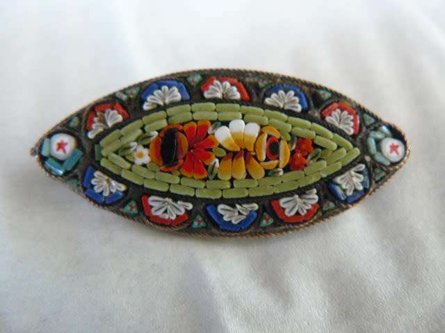 STUNNING ITALIAN MICRO MASAIC BROOCH STAMPED ITALY