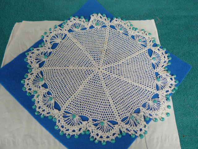 LOVELY HAND CROCHETED BEADED JUG COVER