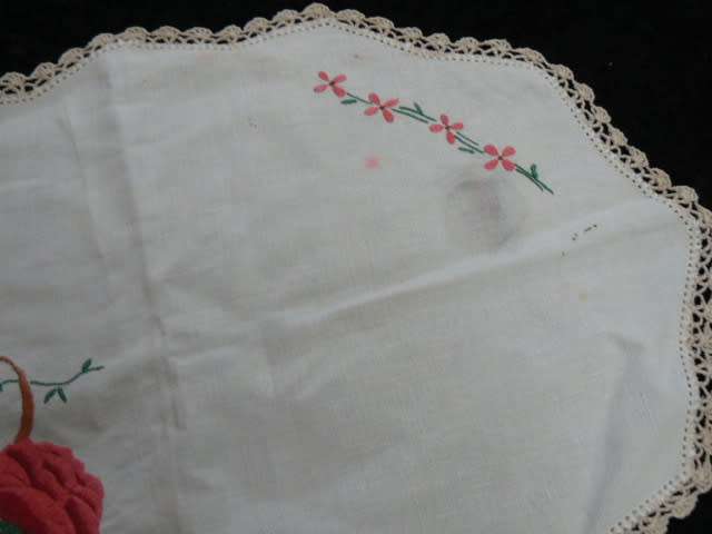 VINTAGE COTTON EMBROIDERED TRAY CLOTH WITH HAND CROCHETED EDGE