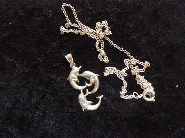 DOLFINE  PENDANT WITH SILVER COLOURED CHAIN46 CM LONG