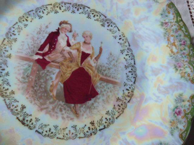 LARGE PORCELAIN ROMANTIC SCENCE PLATE FROM JAPAN WITH MOTHER  OF PEARL PRETTY !!!