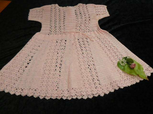 VINTAGE COTTON HAND CROCHETED DRESS PINK 53CM LONG