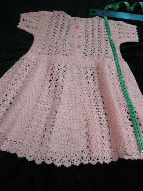 VINTAGE COTTON HAND CROCHETED DRESS PINK 53CM LONG