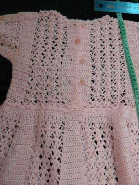 VINTAGE COTTON HAND CROCHETED DRESS PINK 53CM LONG