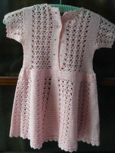VINTAGE COTTON HAND CROCHETED DRESS PINK 53CM LONG