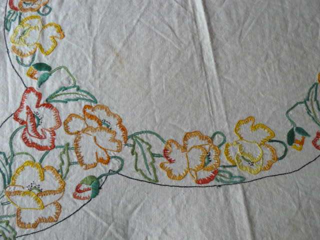 VINTAGE EMBROIDERED TABLE CLOTH WITH HAND CROCHETEDEDGE