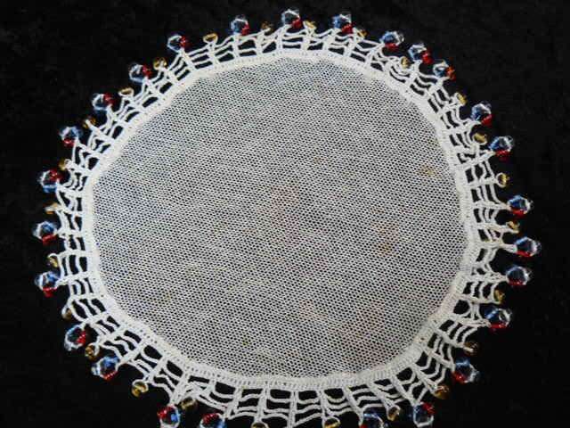 JUG COVER WITH VINTAGE NET AND STUNNING GLASS BEADS