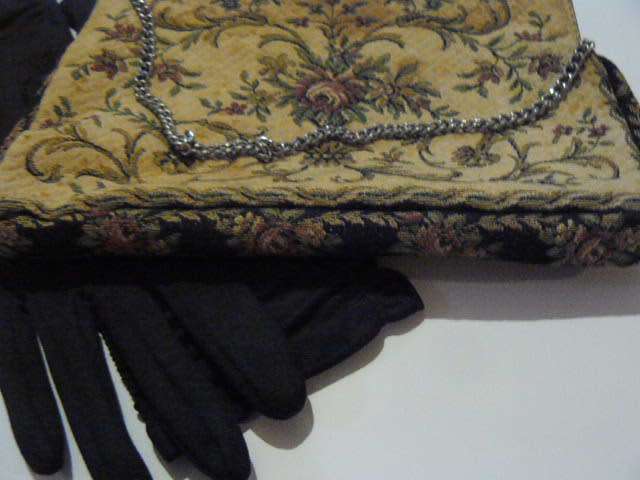 PETIT POINT VINTAGE TAPESTRIE BAG STUNNING WITH BLACK GLOVES