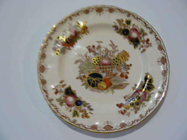 PORCELAIN PLATE MASONS HARVEST GOLD ENGLAND STAMPS