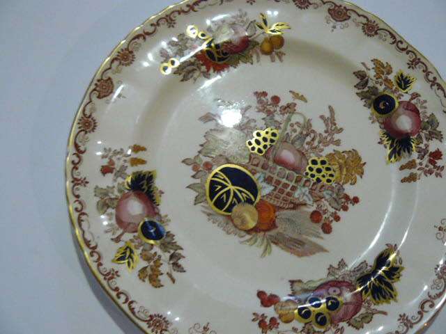 PORCELAIN PLATE MASONS HARVEST GOLD ENGLAND STAMPS