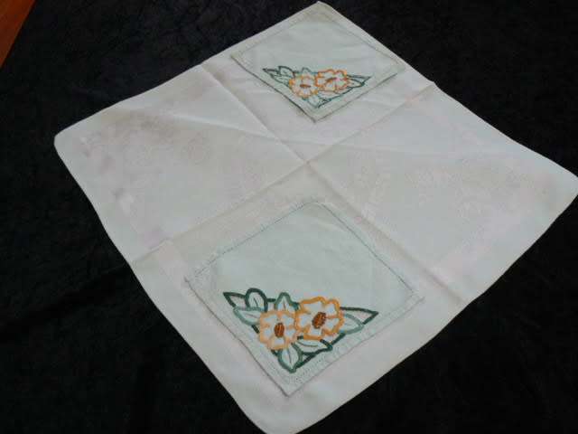 DOILIES X 2 VINTAGE COTTON AND ONE DANMASK SERVIETTE