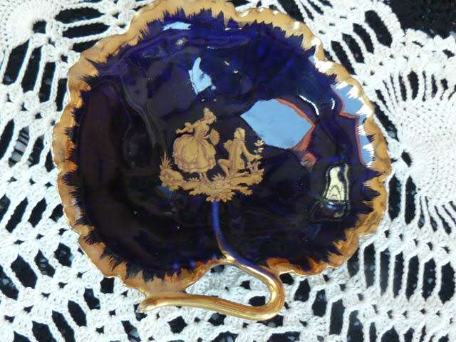 LIMOGES BOWL COBALT BLUE AND GOLD