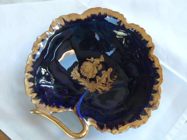 LIMOGES BOWL COBALT BLUE AND GOLD