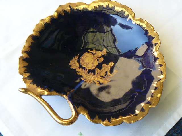 LIMOGES BOWL COBALT BLUE AND GOLD