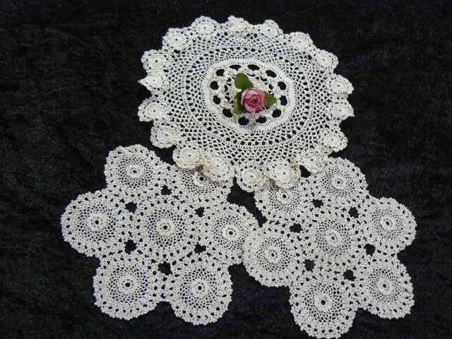 THE FINEST VINTAGE DOILIE SET HAND CROCHETED X 3