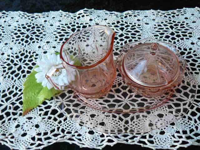 ART DECO ? GLASS MILK JUG , SUGAR BOWL AND SMALL PLATE