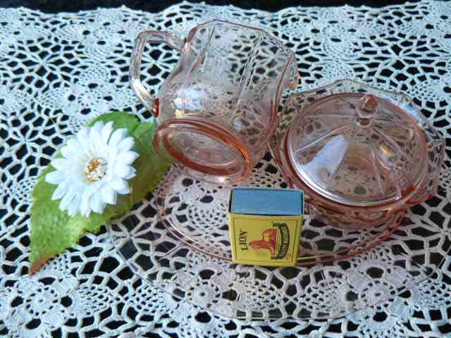 ART DECO ? GLASS MILK JUG , SUGAR BOWL AND SMALL PLATE