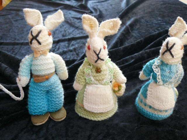 3 HAND CROCHETED VINTAGE BUNNIES