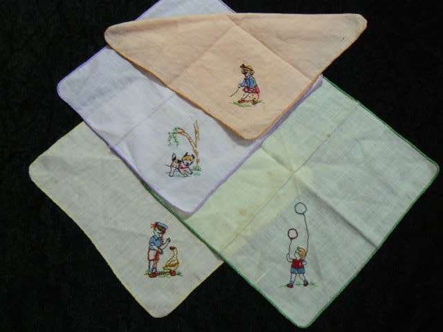 HANKIES X 4 VINTAGE COTTON