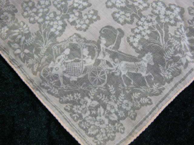 HANKIE PINK VINTAGE COTTON WITH CINDERELLA AND COATCH PRINT LOVELY
