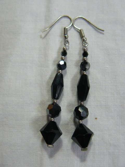 NECKLACE CHOKE MATERIAL WITH BLING AND LACE AND SILCER TONED CHAIN PLUS BLACK CRYSTAL EARRINGS