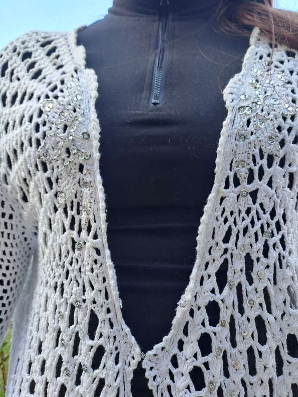 Beautiful vintage like Hand crocheted (cotton)white over top with some  STUNNING