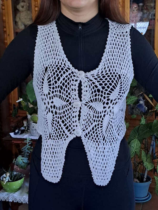 Vintage like hand crocheted cotton waist coat style top