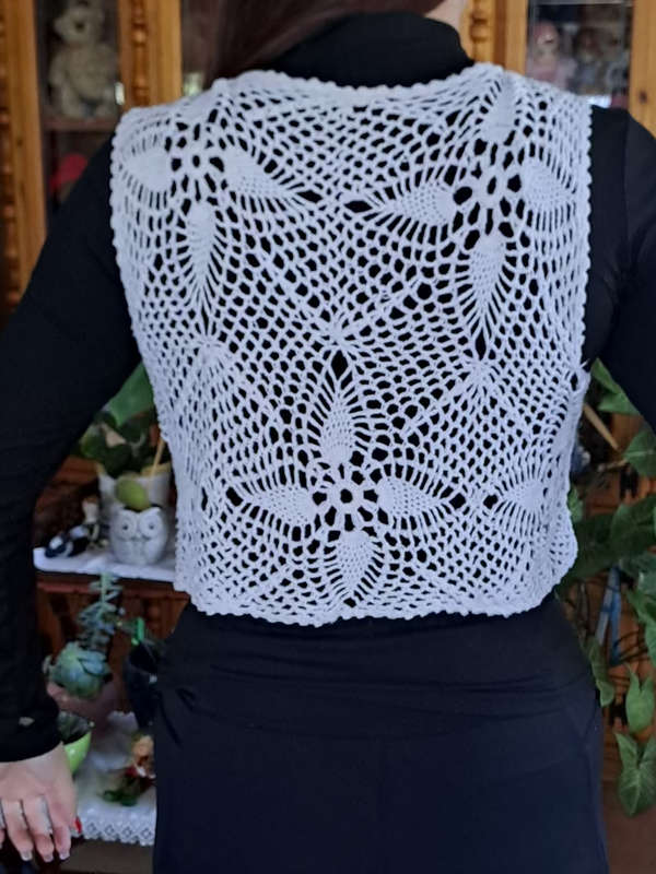 Vintage like hand crocheted cotton waist coat style top
