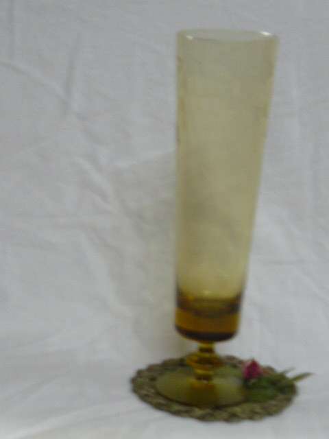 GLASS VASE BROWNISH WITH PATTERN
