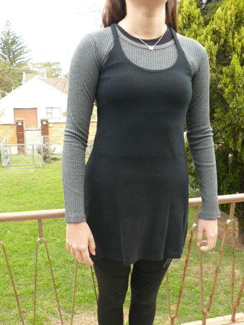 BLACK SHORT DRESS WITH GREY ATTATCHED UNDER TOP SIZE SMALL