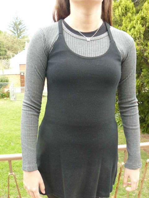 BLACK SHORT DRESS WITH GREY ATTATCHED UNDER TOP SIZE SMALL