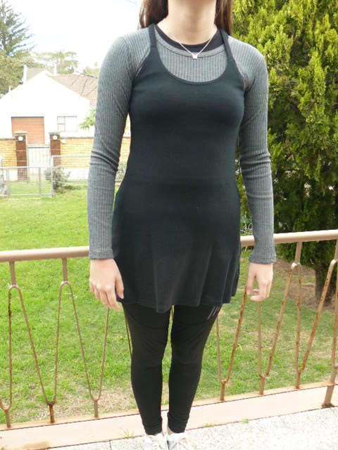 BLACK SHORT DRESS WITH GREY ATTATCHED UNDER TOP SIZE SMALL