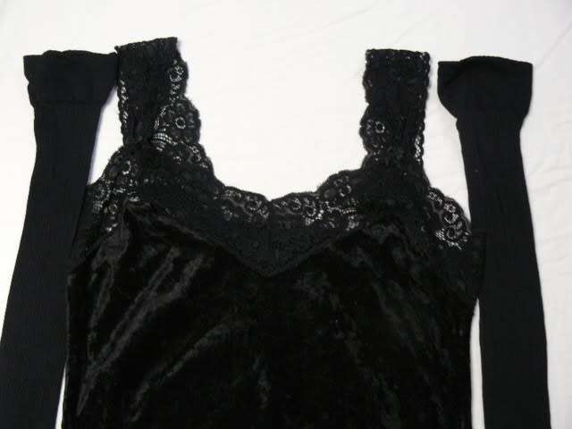 BLACK VELVET COMESOLE WITH LACE AND BLACK HOLD UP STOCKINGS WITH LACE NEW