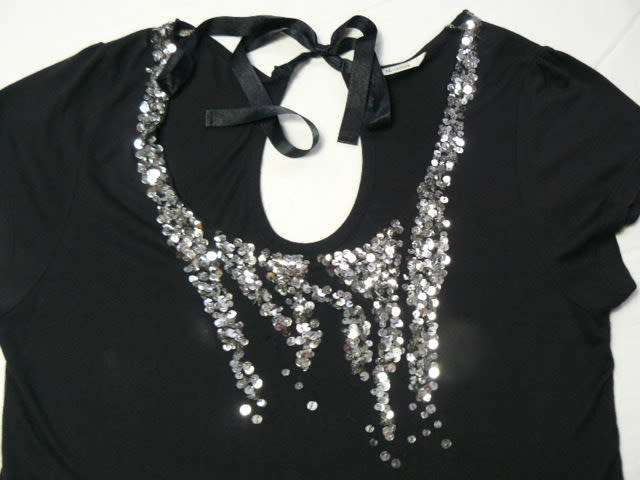 Black top with bling and back tie, size M-L