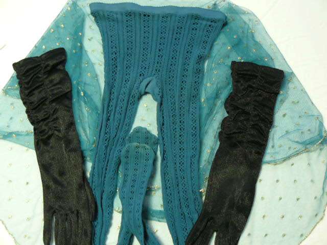 VINTAGE SCARVE VINTAGE BLACK GLOVES FUNKY STOCKINGS WITH PATTERN M