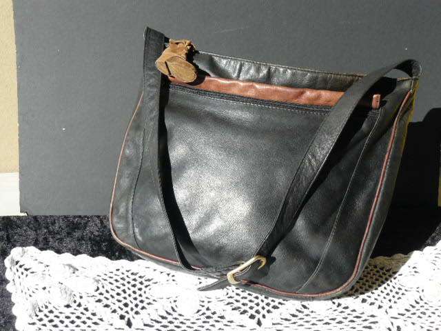 BLACK AND BROWN LEATHER BAG LADIES