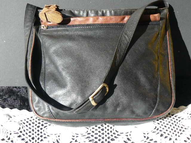 BLACK AND BROWN LEATHER BAG LADIES