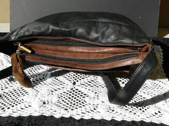 BLACK AND BROWN LEATHER BAG LADIES